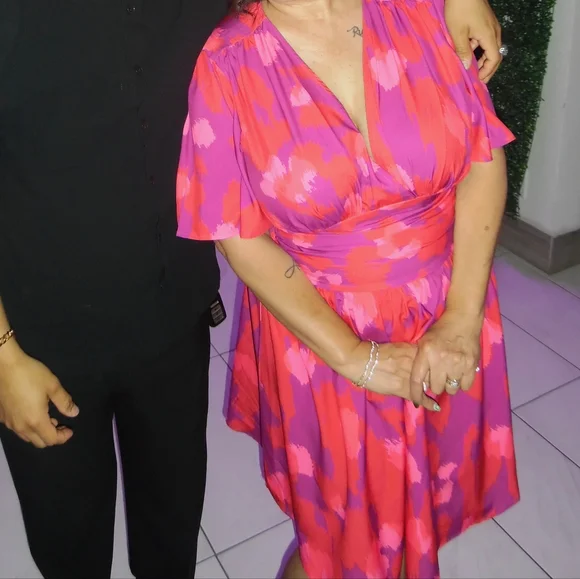 Pink and Purple Summer Dress Flutter Sleeve Sundress - Picture 2 of 4